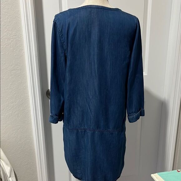 LOFT Light Blue Denim Dress Cuffed Sleeve Pockets - Picture 5 of 5